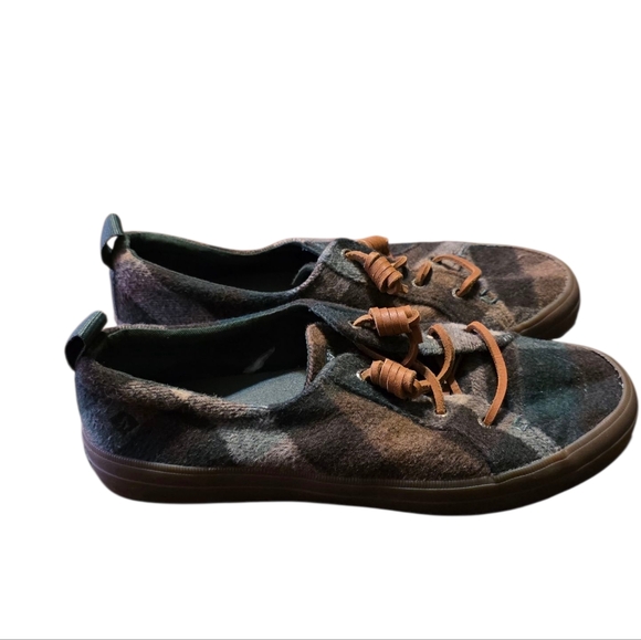 Sperry Crest Vibe Plaid Wool Sneakers Green & Brown Size 7 - Picture 5 of 13